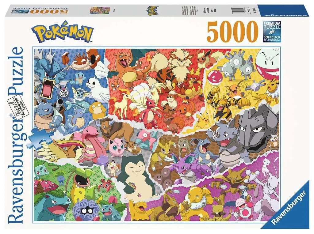 Pokémon Allstars palapeli 5000 palaa esittelee upean Pokemon-hahmojen joukon. Valmistaja Ravensburger iso palapeli