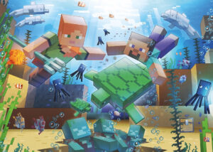 Minecraft Mosaic -palapeli. Sukella Minecraft-maailmaan tämän 1000-palaisen palapelin parissa. Valmiin palapelin koko 70 x 50 cm.