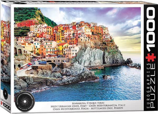 Cinque Terre palapeli vie ihanaan Italiaan. Eurographicsin 1000 palan palapelissä matkustat Manarolan kylään Cinque Terreen. Maisemapalapeli on kuin ihana matka Italiaan.