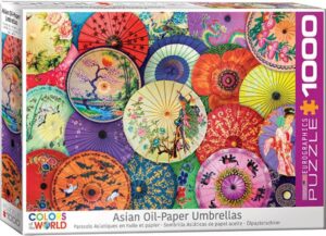 Asian Oil Paper Umbrellas palapeli 1000 palaa on Eurographicsin valmistama palapeli, jonka kuvassa aasialaiset päivänvarjot upeissa väreissään.