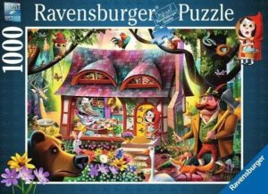 Punahilkka-palapeli Hirvittävä vaara väijyy metsässä Dean MacAdamin kuvittaman palapelin tulkinnassa klassisesta Punahilkka-tarinasta