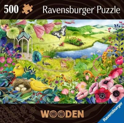 Luonnon puutarha -puupalapelissä on 500 ihastuttavaa puista palaa. Mukana erikoisen mallisia paloja.