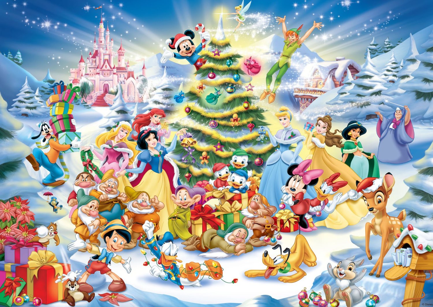 Disney Christmas palapeli 1000 palaa on Ravensburgerin värikäs Disney-hahmojen jouluriemun täyttämä joulupalapeli.