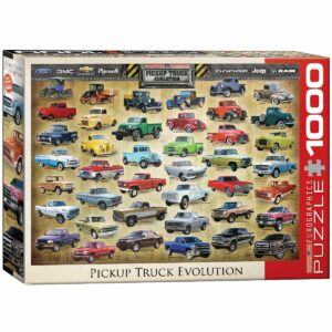 Pickup Truck palapeli 1000 palaa on kanadalaisen Eurographicsin valmistama. Kuvaan on koottu pick upeja eri vuosikymmeniltä. Eurographicsin palapelit on leikattu SmartCut-tekniikalla.