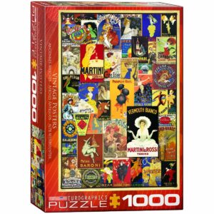Vintage Posters palapeli 1000 palaa on Eurographicsin. Kuvassa vanhoja julisteita kollaasina.