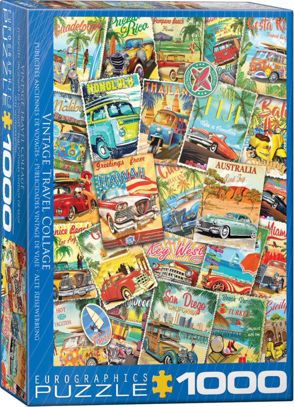 Vintage travel collage palapeli 1000 palaa on vanhat matkailujulisteet palapeli.