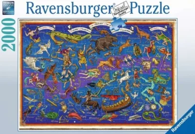 Ravensburgerin 2000 palan palapeli Map on upea Ravensburgerin palapeli, jossa tähtikartasto esittäytyy. Valmiin palapelin koko on 98 x 75 cm