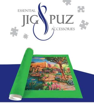 Palapelimatto 1000 palan palapelille. Palapeli on helppo rullata pois pöydältä huopakankaan sisälle ja nostaa johonkin sivummalle.