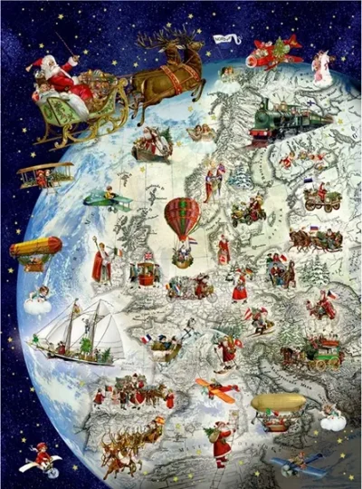 Giving gifts on Xmas Eve -palapeli on ihana joulupalapeli, jossa pukki jakaa lahjoja. Suomen lippu löytyy myös. Valmiin palapelin koko 69 x 49 cm. Laatikon koko 25 x 20 x 6 cm. Laatikon pinta on samettisen sileä. Laatikossa magneettilukitus.
