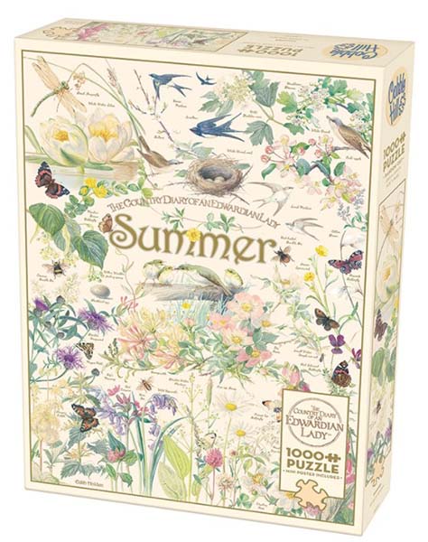 Kesä palapeli kuuluu Cobble Hillin Country Diary -sarjaan, johon kuuluu kaikki neljä vuodenaikaa. Linnut, värikkäät kukat ja perhoset kuuluu kesään.