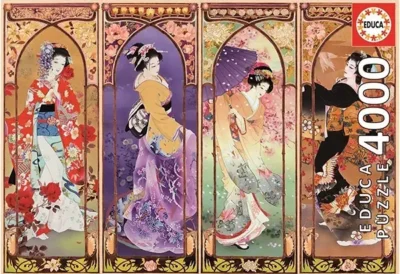 Japanilaiset naiset palapeli 4000 palaa (Japanese collage) on Educan valmistama. Palapelin kuva on jakaantunut neljään osaan, joissa jokaisessa on yksi geisha.