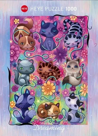 Kitty Cats palapeli kuuluu Heyen Dreaming-sarjaan. Kissapalapelissä on 1000 palaa ja sen on kuvittanut Jeremiah Ketner. Kuvassa eri väriset kissat ja kukat muodostavat värikylläisen kuvan, jota on kiva koota vaikka kissa kerrallaan. Palapelikauppa Pieni Harrastepuoti