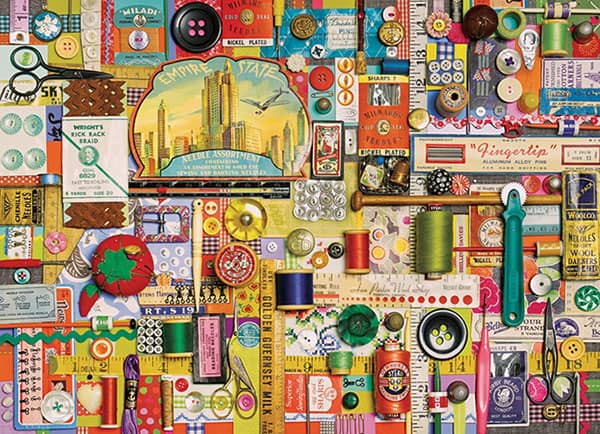 Sewing Notions -palapeli 1000 palaa on kanadalaisen Cobble Hillin. Shelley Daviesin kuvittama