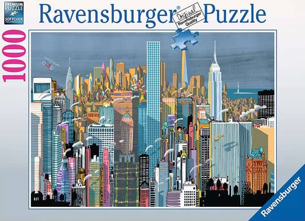 I Am New York palapeli on Ravensburgerin 1000 palan palapeli. New York on Ravensburgerin uutuus, jossa kaupunkimaisema avautuu upeana ja kiinnostavana koottavana. Rakennusten muodot ja värit helpottavat kokoamista.