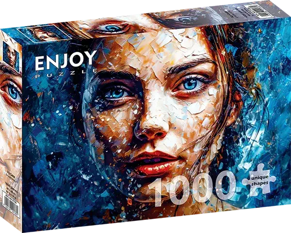 Icy Gaze palapeli on Enjoyn 1000-palainen. Kuvassa nainen katsoo suoraan palapelaajaan. Enjoyn palat eivät kiillä, ja palat ovat yksilölliset ja menevät vain omille paikoilleen.