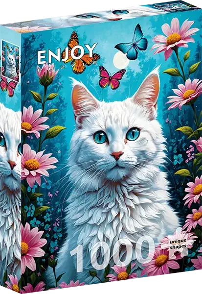 White Cat palapeli on Enjoyn 1000-palainen kissapalapeli. Kuvassa valkoinen kissa katsoo suoraan palapelaajaan, perhoset ja kukat reunustavat kissaa. Enjoyn palat eivät kiillä, ja palat ovat yksilölliset ja menevät vain omille paikoilleen.