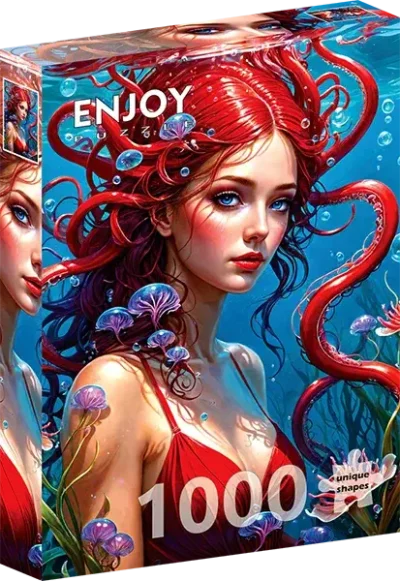 Ginger Mermaid palapeli on Enjoyn 1000-palainen. Kuvassa punahiuksinen merenneito. Enjoyn palat eivät kiillä, ja palat ovat yksilölliset ja menevät vain omille paikoilleen.