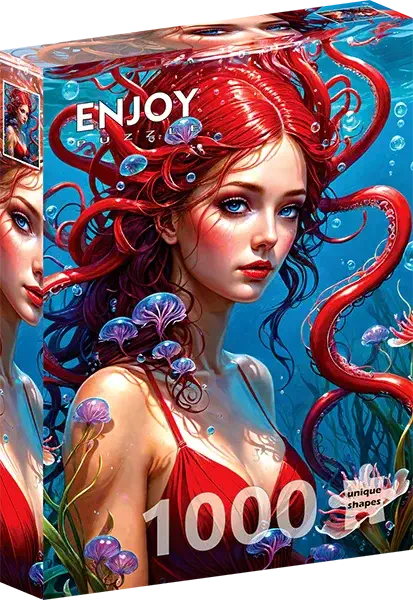 Ginger Mermaid palapeli on Enjoyn 1000-palainen. Kuvassa punahiuksinen merenneito. Enjoyn palat eivät kiillä, ja palat ovat yksilölliset ja menevät vain omille paikoilleen.