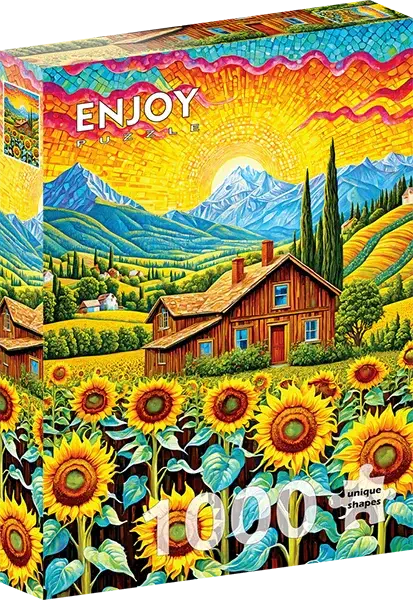 Sunflower House palapeli on Enjoyn 1000-palainen, jonka kuvassa pieni talo valtavan auringonkukkapellon keskellä. Auringonkukat hehkuvat ja tarjoavat kesäistä värienergiaa. Enjoyn palat eivät kiillä, ja palat ovat yksilölliset ja menevät vain omille paikoilleen.
