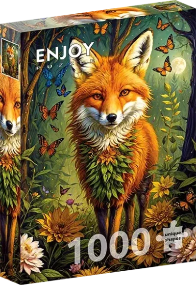Enchanted Fox palapeli on Enjoyn 1000-palainen kettupalapeli. Oranssiturkkinen kettu katselee metsämaisemassa kukat ja perhoset ympärillään. Enjoyn palat eivät kiillä, ja palat ovat yksilölliset ja menevät vain omille paikoilleen.