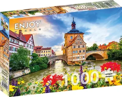 Bamberg palapeli (Bamberg Old Town Germany) on Enjoyn 1000-palainen, jossa Bambergin kaupungin vanhaa kaupunkia. Saksan Baijerissa sijaitseva Bamberg on yliopisto- ja hallintokaupunki, jonka katukuvasta löytyy viehättäviä rakennuksia ja historiaa. Enjoyn palat eivät kiillä, ja palat ovat yksilölliset ja menevät vain omille paikoilleen.