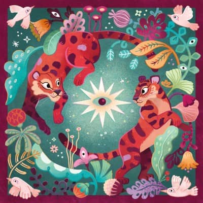 Animal Dream palapeli on Ravensburgerin 70-palainen, jossa kissaeläimet muodostavat lintujen ja kasvien kanssa kaarevan muodon neliönmalliseen palapeliin. Eläinten unelma -palapeli sopii 50 x 50 cm kokoiseen stardardiin kehykseen, jos haluat valmiin pelin seinälle.
