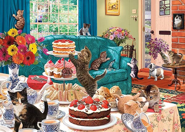 Feline Frenzy palapeli on Gibsonsin 1000-palainen kissapalapeli. Kissat ovat saaneet temmeltää keskenään, joten pydälle katetut teekupit saavat kyytiä