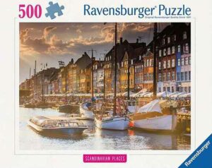 Sunset in Copenhagen palapeli 500 palaa on Ravensburgerin syksyn 2024 uutuus. Kuvassa Kööpenhamina auringonlaskun aikaan.