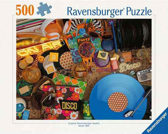 Vinyl is back palapeli 500 palaa on Ravensburgerin syksyn 2024 uutuus, jonka kannessa vintagetavaroita.