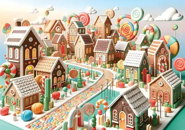 Candy Land palapeli on Yazzin 1000-palainen fantasiapalapeli, jonka kuvassa kylä muodostuu piparkakkutaloista.