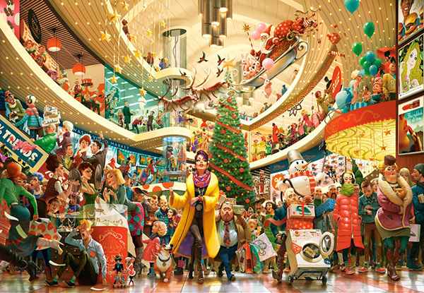 Crazy Shopping palapeli 1500 palaa on Castorlandin huumoripitoinen joulupalapeli kauppakeskuksen jouluhässäkästä.