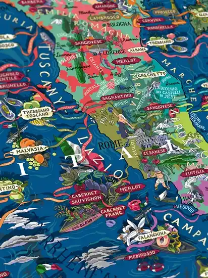 Water & Wines Italy palapeli 1000 palaa Wine Puzzle: Italia-viinipalapeli vie sinut matkalle maan viinialueiden halki alue kerrallaan.