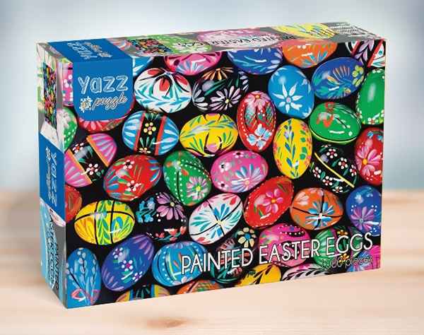 Yazz Painted Easter Eggs palapeli 1000 palaa on värikäs palapeli, jonka kuvassa jokainen pääsiäismuna on eri värinen ja eri kuviolla.