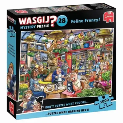 Wasgij Mystery 28 Feline Frenzy palapeli 1000 palaa on Jumbon alkuvuoden 2025 uutuus. Kissat ovat niin tyytyväisiä. Mikä voikaan mennä pieleen!