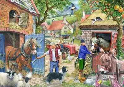 HOP Appletree lane -palapeli 1000 palaa on brittiläisen House of Puzzles (HOP) valmistama. Hevosaiheisen-palapelin on kuvittanut Keith Stapleton. Kuvassa nainen on lähdössä ratsastamaan ja mies on valjastanut hevosen. Aasi katsoo aitauksessa.