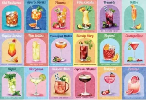 HOP Colourful cocktails -palapeli 1000 palaa on brittiläisen House of Puzzles (HOP) valmistama. Koktailit-palapelin on kuvittanut Clemency Bunn.