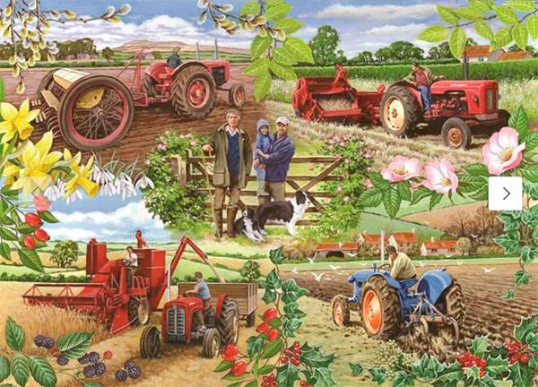 HOP Farming Year -palapeli 1000 palaa on brittiläisen House of Puzzles (HOP) valmistama. Maatila-aiheisen palapelin on kuvittanut Keith Stapleton.