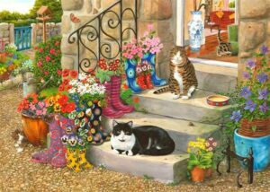 HOP Puss 'N' Boots -palapeli 500 palaa on suuremmilla paloilla ja valmis palapeli vastaa 1000 palan palapeliä. Kissapalapeli on brittiläisen House of Puzzles (HOP) valmistama.