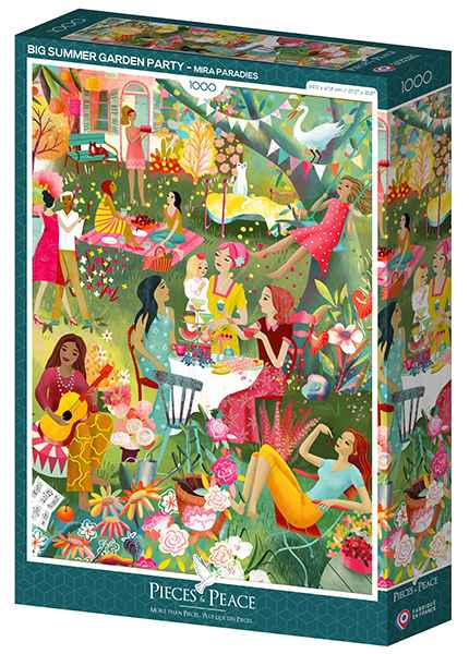 Summer garden party -palapeli 1000 palaa on ranskalaisen Pieces & Piecen valmistama kesäaiheinen-palapeli. Mira Paradies'n kuvittamassa palapelissä vietetään isoja puutarhajuhlia.