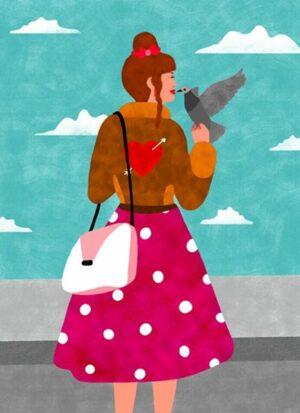 Bambelle Love of animals palapeli 99 palaa on Larry Bambellen kuvittama nainen ja kyyhky -aiheinen minipalapeli, jossa on 99 palaa.