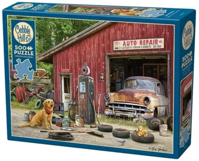 Auto Repair palapeli 500 palaa on kanadalaisen Cobble Hillin valmistama autokorjaamo-aiheinen palapeli. Kultainennoutaja istuu Auto repair -kyltillä varustetun vajan edessä.