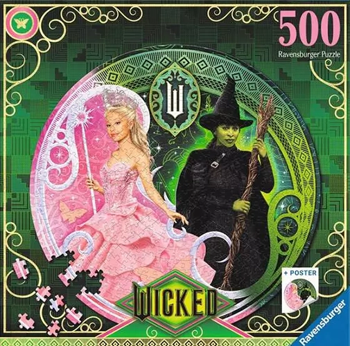Wicked A story of two halves palapeli 500 palaa on Ravensburgerin pyöreä palapeli esittelee Wicked-elokuvan noidat. Ravensburger