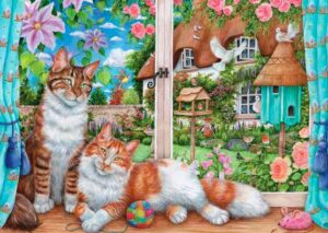 Falcon Lazy Afternoon 1000 palan kissapalapeli Debbie Cookin kuvituksella.