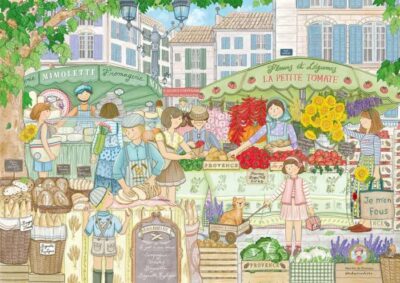 Magnolia Provence markets 1000 palaa on kuva markkinoilta, johon ihmiset ovat tulleet ostamaan yrttejä, vihanneksia ja leivonnaisia.