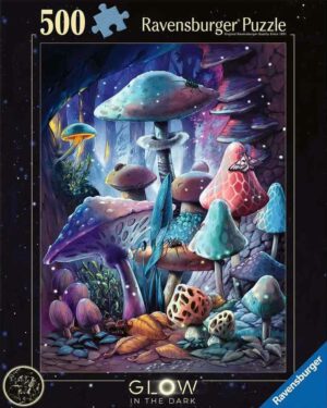 Moonlight Mushrooms palapeli 500 palaa on pimeässä hohtava sienipalapeli.