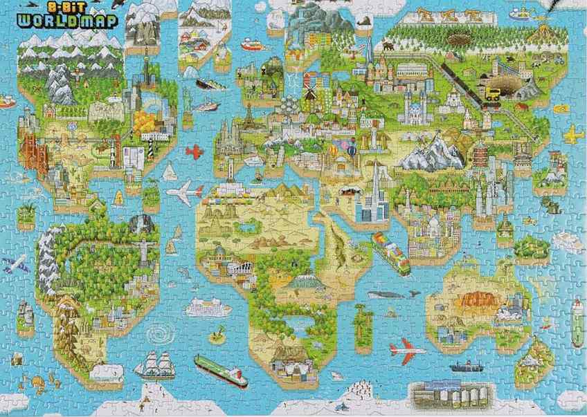 Bopster 8-Bit Pixel Puzzle World palapeli 1000 palaa on maailmankarttapalapeli. Aikuisten palapelit