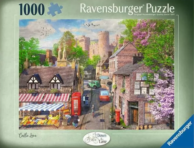 Down the Lane No.5 Castle Lane 1000 palan palapeli. Kuvitus Dominic Davison