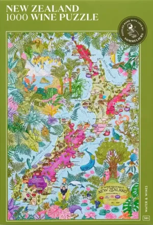 Water & Wines New Zealand palapeli 1000 palaa on opetustaulumainen viinipalapeli, karttapalapeli