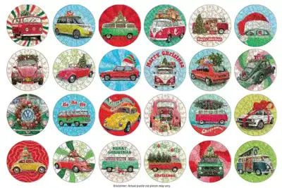 VW Christmas palapelijoulukalenteri 24x50 palaa (VW Advent Calendar) on Eurographicsin volkkariaiheinen joulukalenteri, pyöreät palapelit