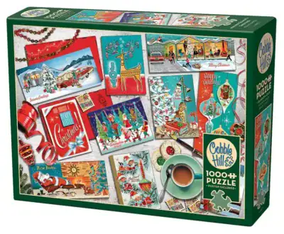 Mid Mod Season's Greetings palapeli 1000 palaa on vintagetyylinen joulupalapeli, jonka kuvassa vanhoja joulupostikortteja. 